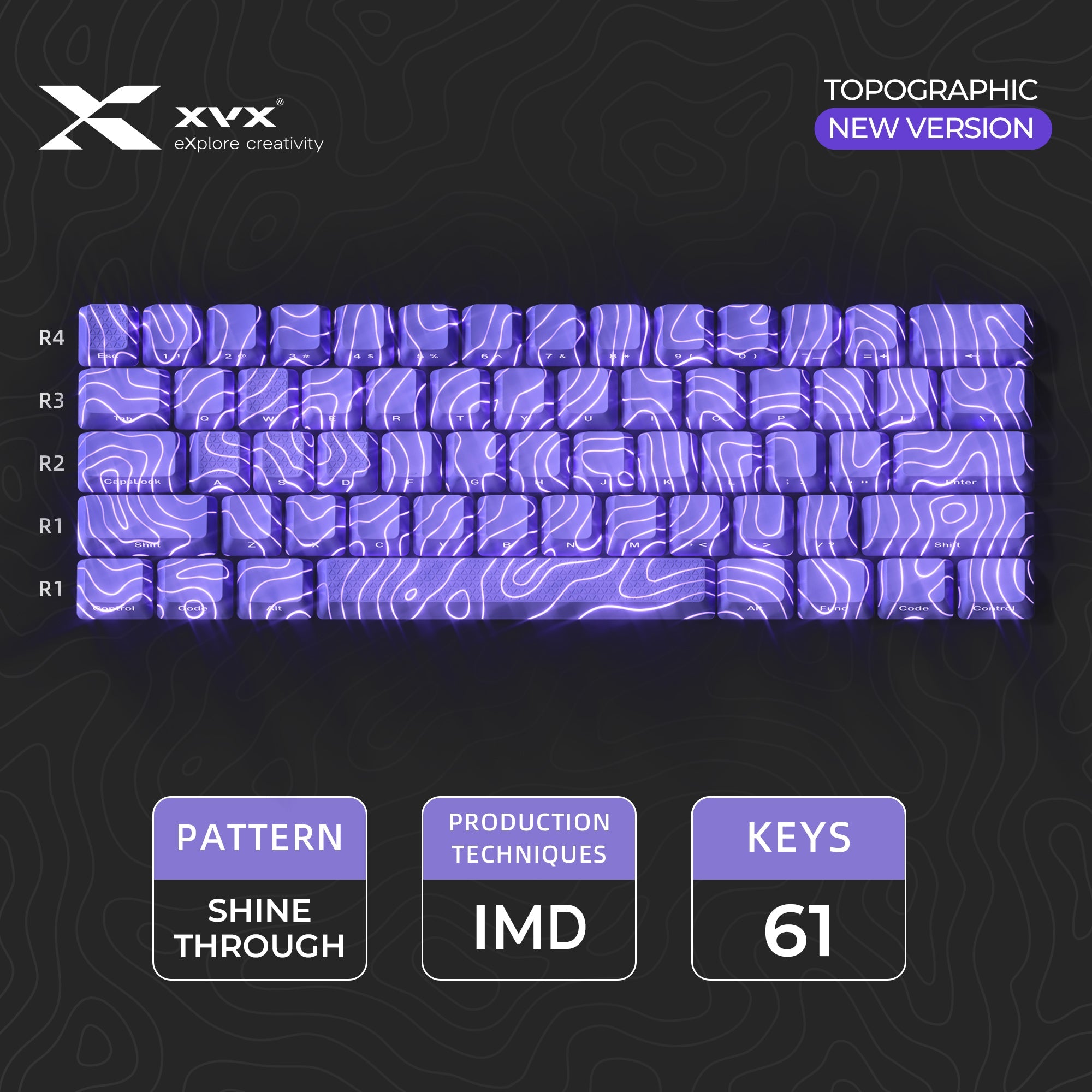 XVX Topographic New Version Pattern Shine-Through OEM Profile IMD-Tech Keycap Set