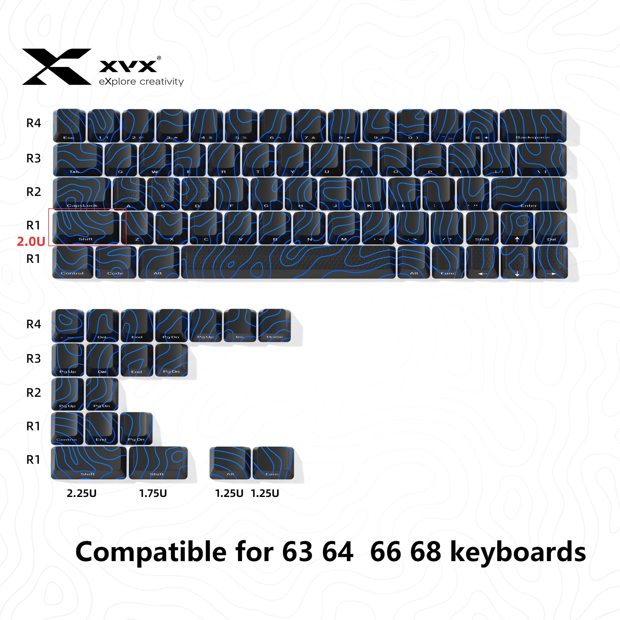 XVX Topographic New Version Pattern Shine-Through OEM Profile IMD-Tech Keycap Set